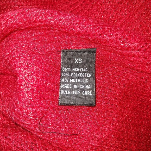 BCX Womens Sweater Size XS Red Metallic Lurex Cowl Neck Curved Hem Pullo… - Picture 7 of 7